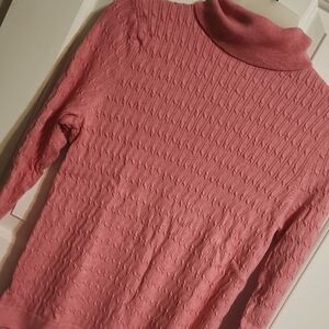 Talbots Petite XL Pink Turtle Neck Cable-Knit Sweater [595]